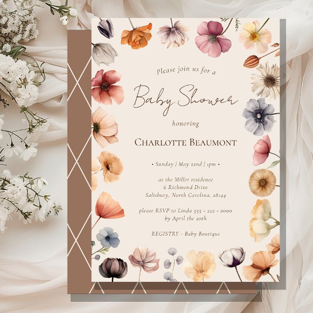 Invitación Watercolor Floral Beige Sexo Neutral Baby Shower (Subido por el creador)