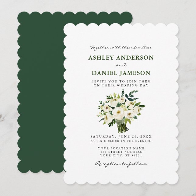 Invitación Watercolor Floral Blanco Boda Verdor S (Anverso / Reverso)