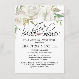 Invitación Watercolor Floral blanco Rubor DUCHA BRIDAL rosa