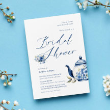 Watercolor Floral Blue Tea Fiesta Bridal Shower