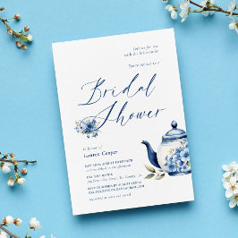 Invitación Watercolor Floral Blue Tea Fiesta Bridal Shower