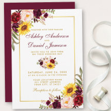 Watercolor Floral Boda Burgundy Gold