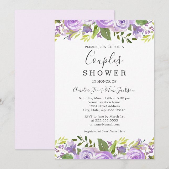 Invitación Watercolor Floral Boda Ducha Parejas (Anverso / Reverso)