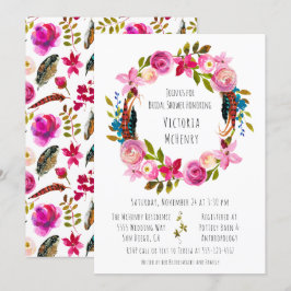 Invitación Watercolor Floral Boho Moda Wreath Bridal Shower