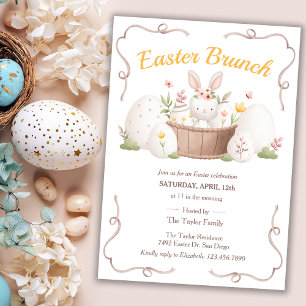 Invitación Watercolor Floral Bonito Bunny Easter Brunch
