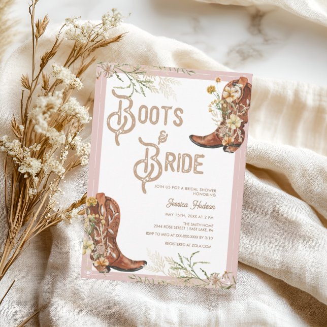 Invitación Watercolor Floral Boots & Bridal Shower (Subido por el creador)