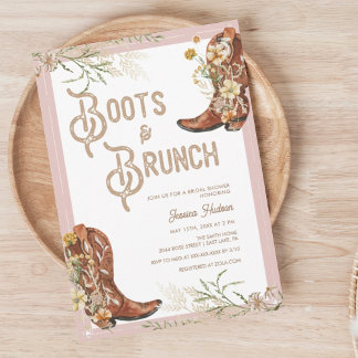 Invitación Watercolor Floral Boots & Brunch Bridal Shower