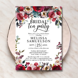 Invitación Watercolor Floral Borgoña Tea Fiesta Bridal Ducha