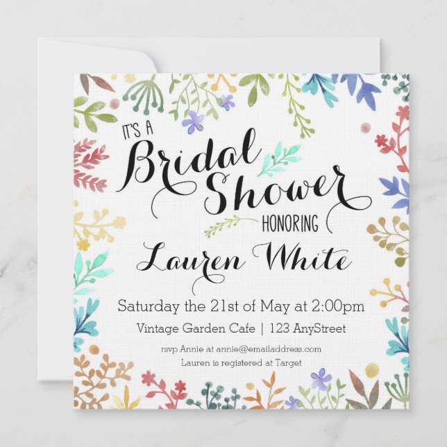 Invitación Watercolor Floral Bridal Shower (Anverso)