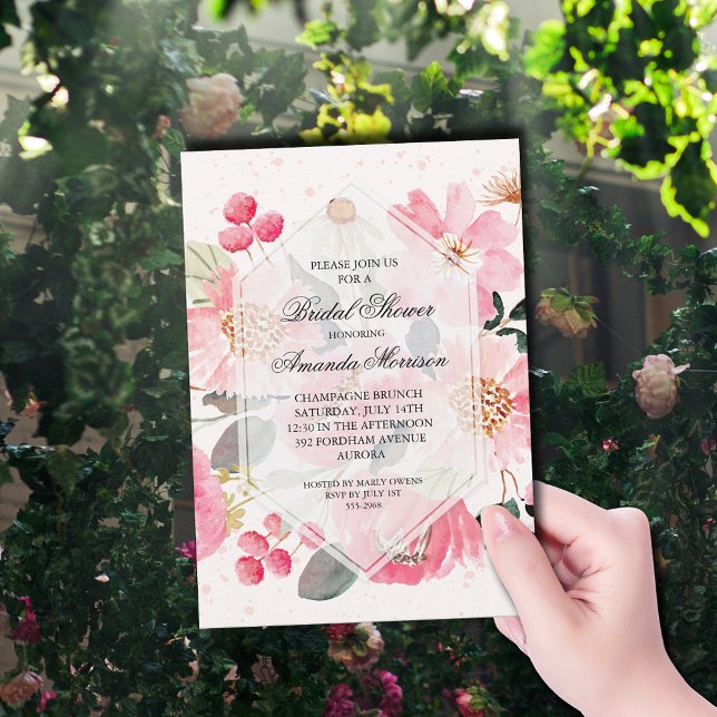 Invitación Watercolor Floral Bridal Shower (Watercolor pink garden flowers bridal shower invitations)