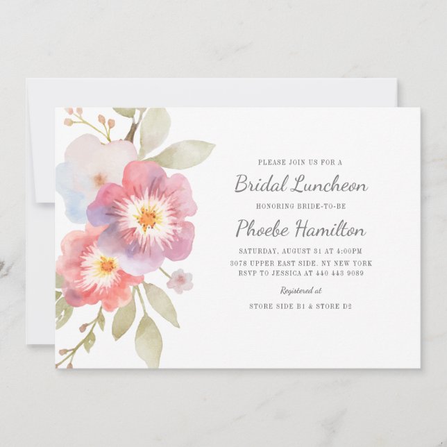 Invitación Watercolor Floral Bridal Shower (Anverso)