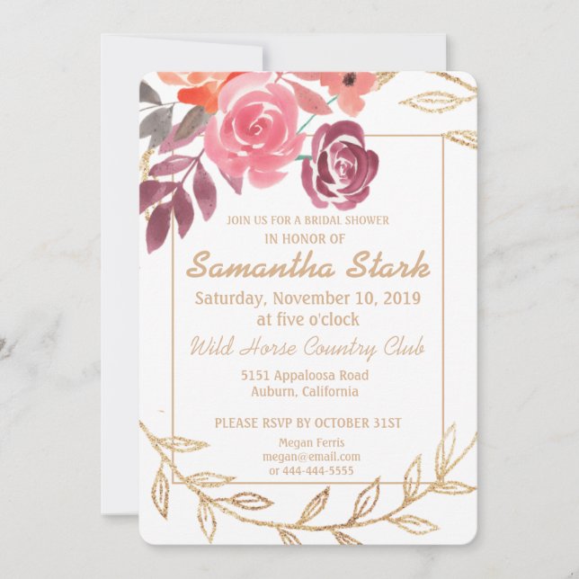 Invitación Watercolor Floral Bridal Shower (Anverso)
