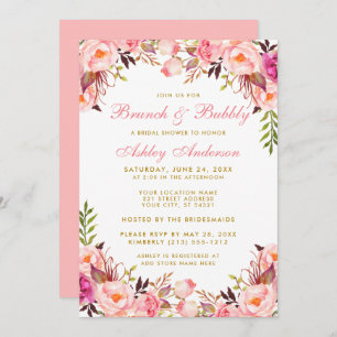 Invitación Watercolor Floral Bridal Shower Brunch Oro rosado