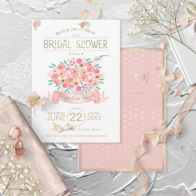 Invitación Watercolor Floral Bridal Shower Invitation ID302 (Front/Back In Situ)