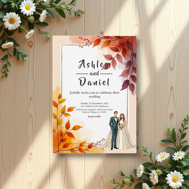 Invitación Watercolor Floral Bride Y Groom Fall Wedding (Subido por el creador)