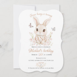 Invitación Watercolor Floral Bunny Girl First Birthday Invite