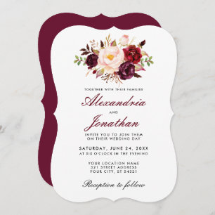 Invitación Watercolor Floral Burgundy Boda BR