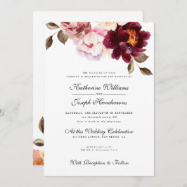 Invitación Watercolor Floral Burgundy Bouquet Romance Boda