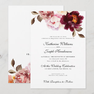 Invitación Watercolor Floral Burgundy Bouquet Romance Boda