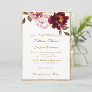 Invitación Watercolor Floral Burgundy Bouquet Romance Boda