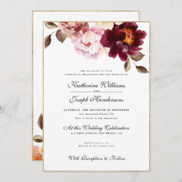 Invitación Watercolor Floral Burgundy Bouquet Romance Boda