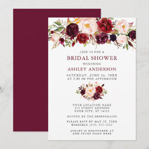 Invitación Watercolor Floral Burgundy Bridal Shower