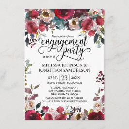 Invitación Watercolor Floral Burgundy Merlot Party