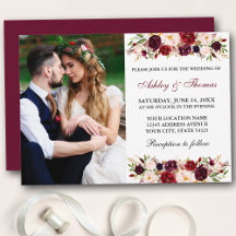 Watercolor Floral Burgundy Photo Wedding
