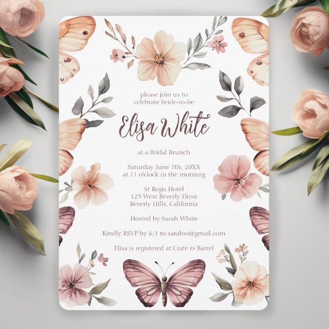 Invitación Watercolor Floral Butterflies Bridal Shower PERSON (Watercolor Floral Butterflies Bridal Shower CUSTOM Invitation
)