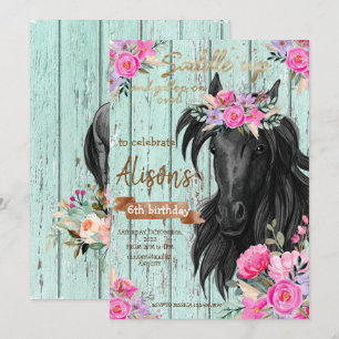 Invitación Watercolor Floral Caballo vaquero