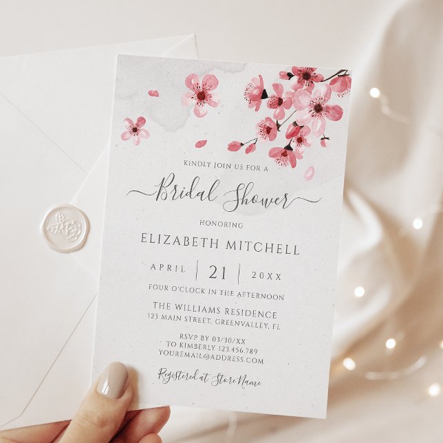 Invitación Watercolor Floral Cerezo Blossom Bridal Shower (Subido por el creador)