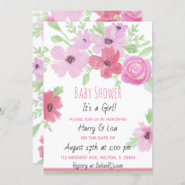 Invitación Watercolor Floral Chica Baby Shower