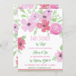 Invitación Watercolor Floral Chica Baby Shower por correo