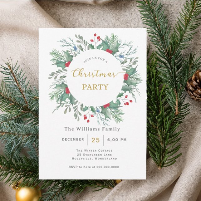 Invitación Watercolor Floral Christmas Party Invitation (Subido por el creador)