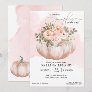 Invitación Watercolor Floral Coral Peach Pumpkin Baby Shower