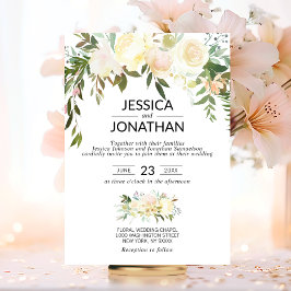 Invitación Watercolor Floral Crema Rosa Boda de Marfil