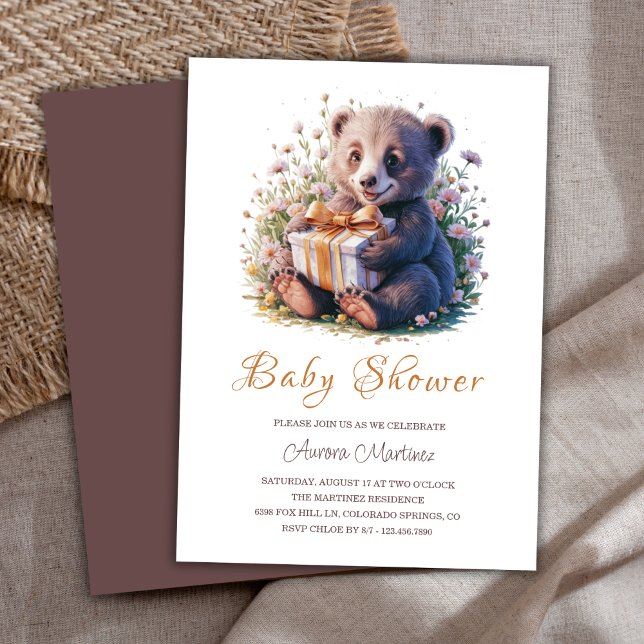 Invitación Watercolor Floral Cute Little Bear Baby Shower (Subido por el creador)