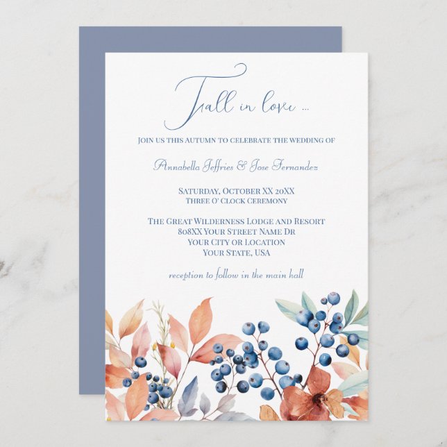 Invitación Watercolor Floral de la boda de otoño (Anverso / Reverso)