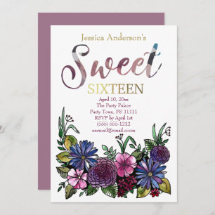 Invitación Watercolor Floral Dulce Botánico Dieciséis