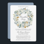 Invitación Watercolor Floral Dusty Blue Hanukkah Fiesta<br><div class="desc">Elegante acuarela Invitación de fiesta de invierno Floral Wreath Hanukkah. Incluye hermosas flores de anémona blanca,  follaje botánico y conos de pino. Guión plateado. Dusty Blue Back.</div>