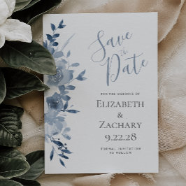 Invitación Watercolor Floral Dusty Blue Wedding Guardar la fe