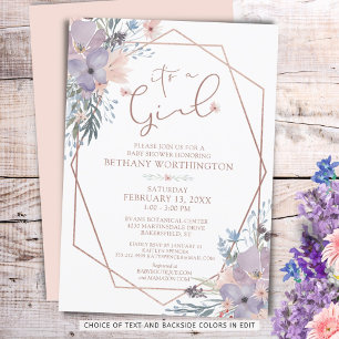 Invitación Watercolor Floral Dusty Púrpura Rosa Baby Shower