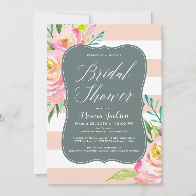Invitación Watercolor Floral Elegance Bridal Shower (Anverso)