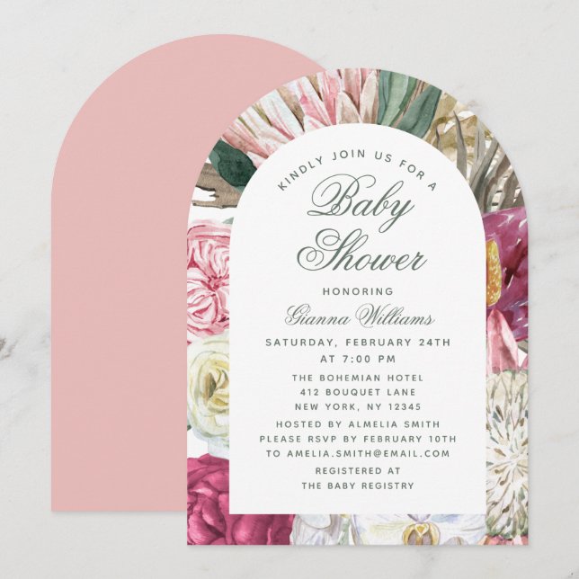 Invitación Watercolor Floral Elegante Baby Shower (Anverso / Reverso)