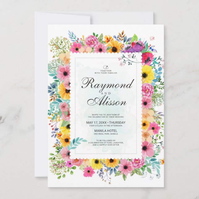 Invitación Watercolor Floral Elegante Boda (Anverso)