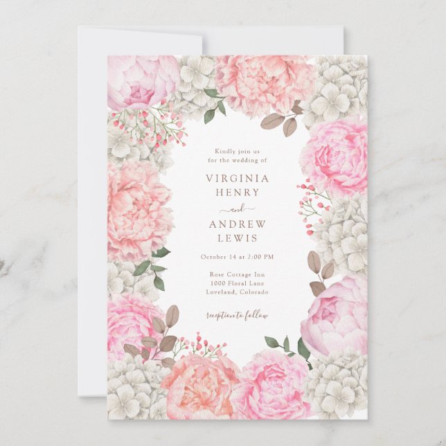 Invitación Watercolor Floral Elegante Boda Jardín (Anverso)