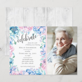 Invitación Watercolor Floral Elegante Farmhouse Foto de cumpl