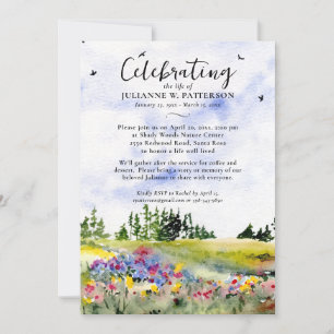 Invitación Watercolor Floral Field Celebración de la Vida Fot