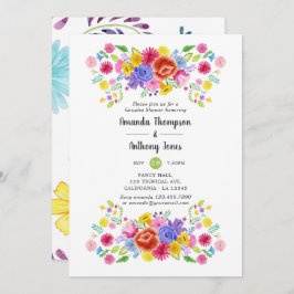 Invitación Watercolor Floral Fiesta Parejas Ducha
