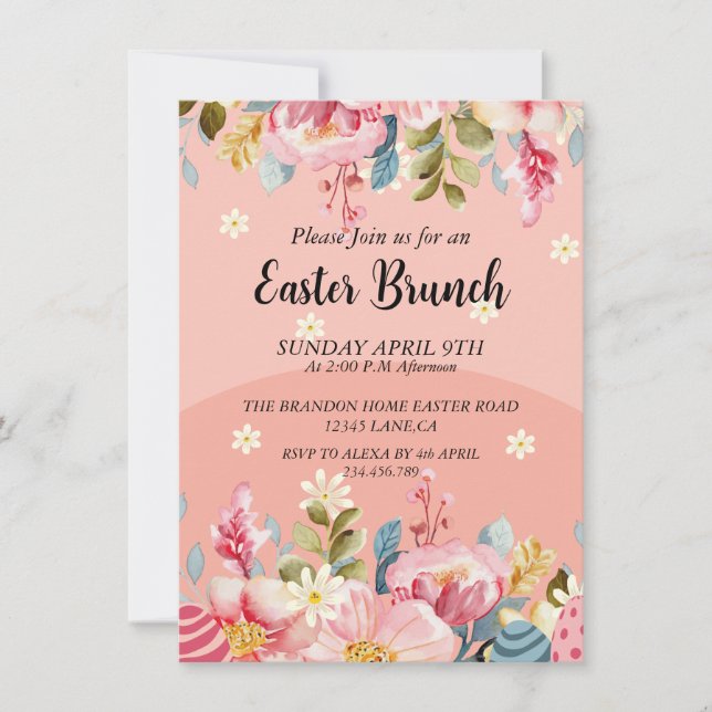 Invitación Watercolor Floral Frame Brunch de Pascua (Anverso)